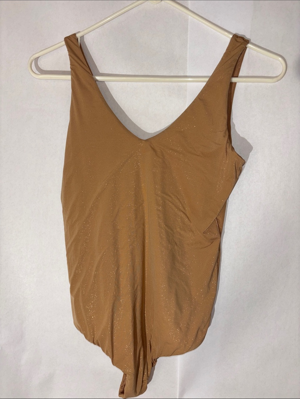 Women's Shimmery Tan V-Neck bodysuit